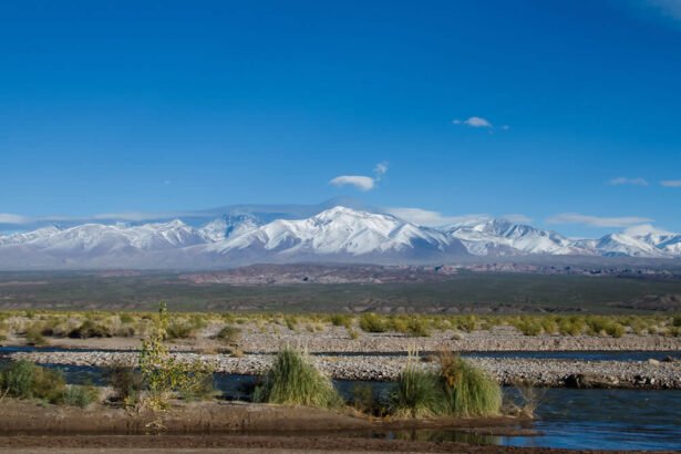 Cordillera y río en Barreal, San Juan