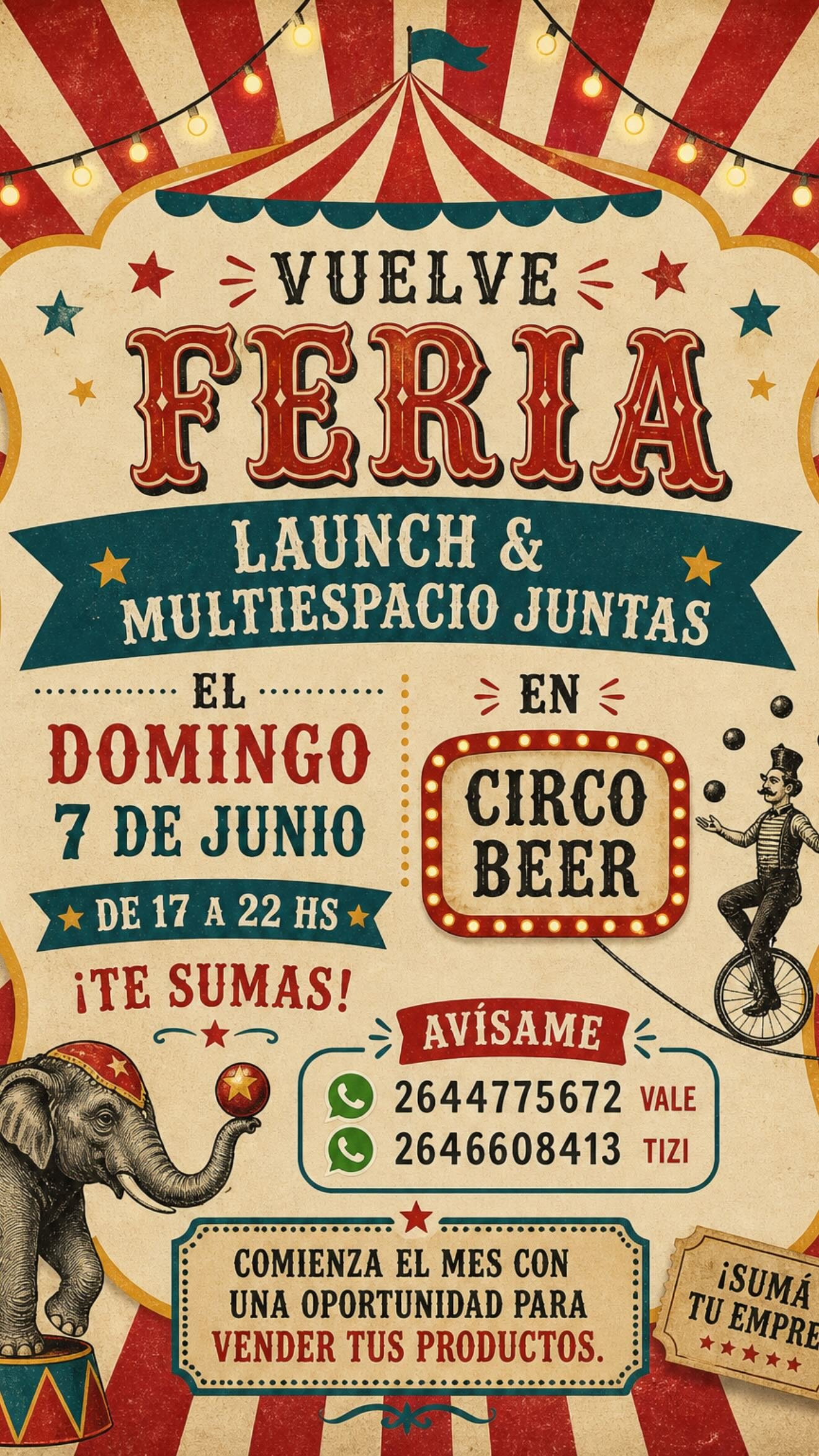 Feria Launch & Multiespacio Juntas en Rivadavia: fecha de junio en Circo Beer