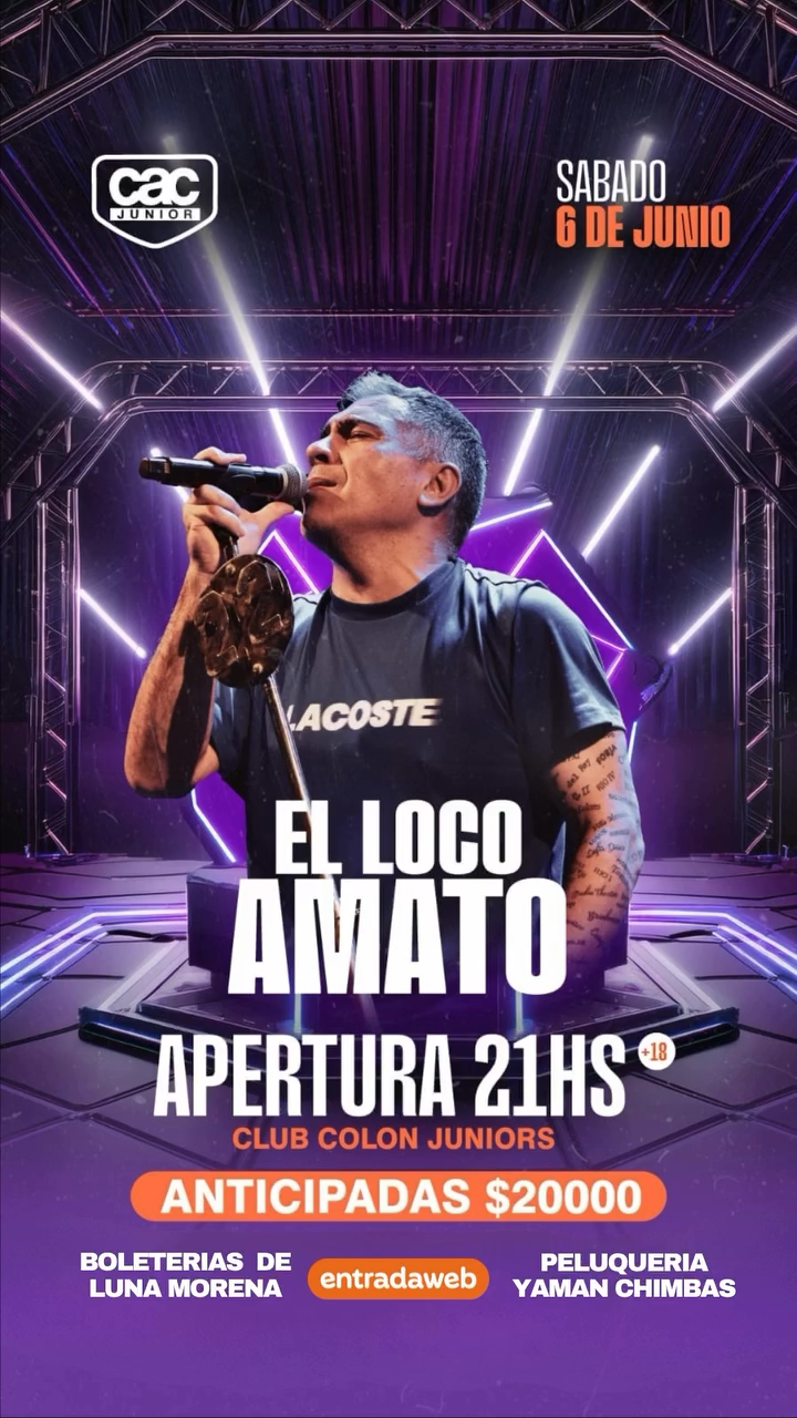 El Loco Amato vuelve a San Juan: baile popular en Colón Junior el 6 de junio