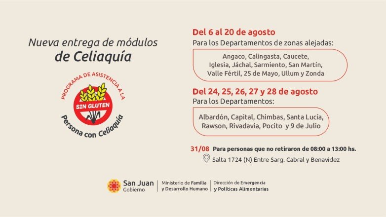 Personas con celiaquía reciben módulos alimentarios en San Juan