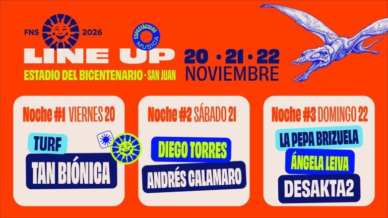 La FNS 2026 en San Juan: tres noches de rock y cuarteto en el escenario