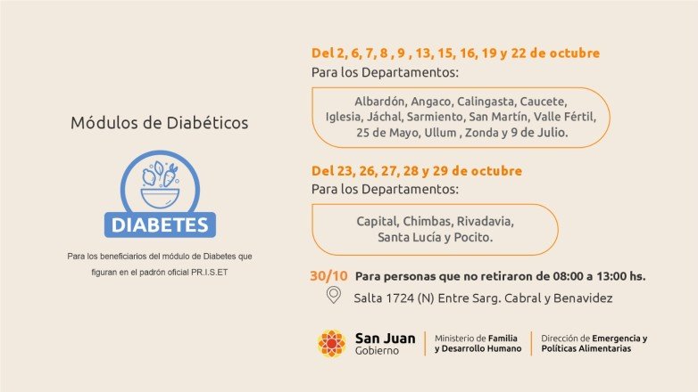 Entrega de módulos alimentarios para personas con diabetes en San Juan